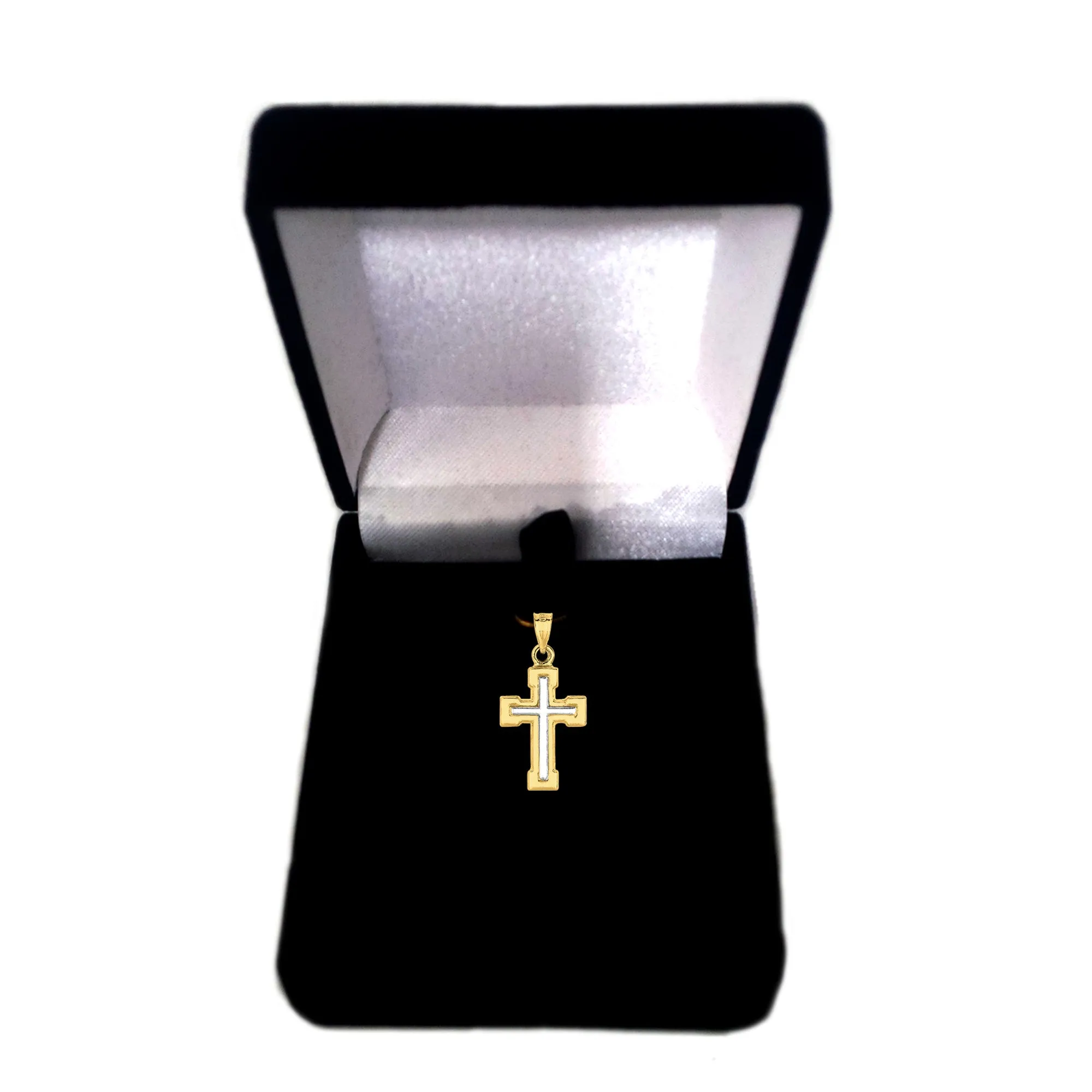 14k 2 Tone Gold Shiny Finish Square Tube Cross Pendant