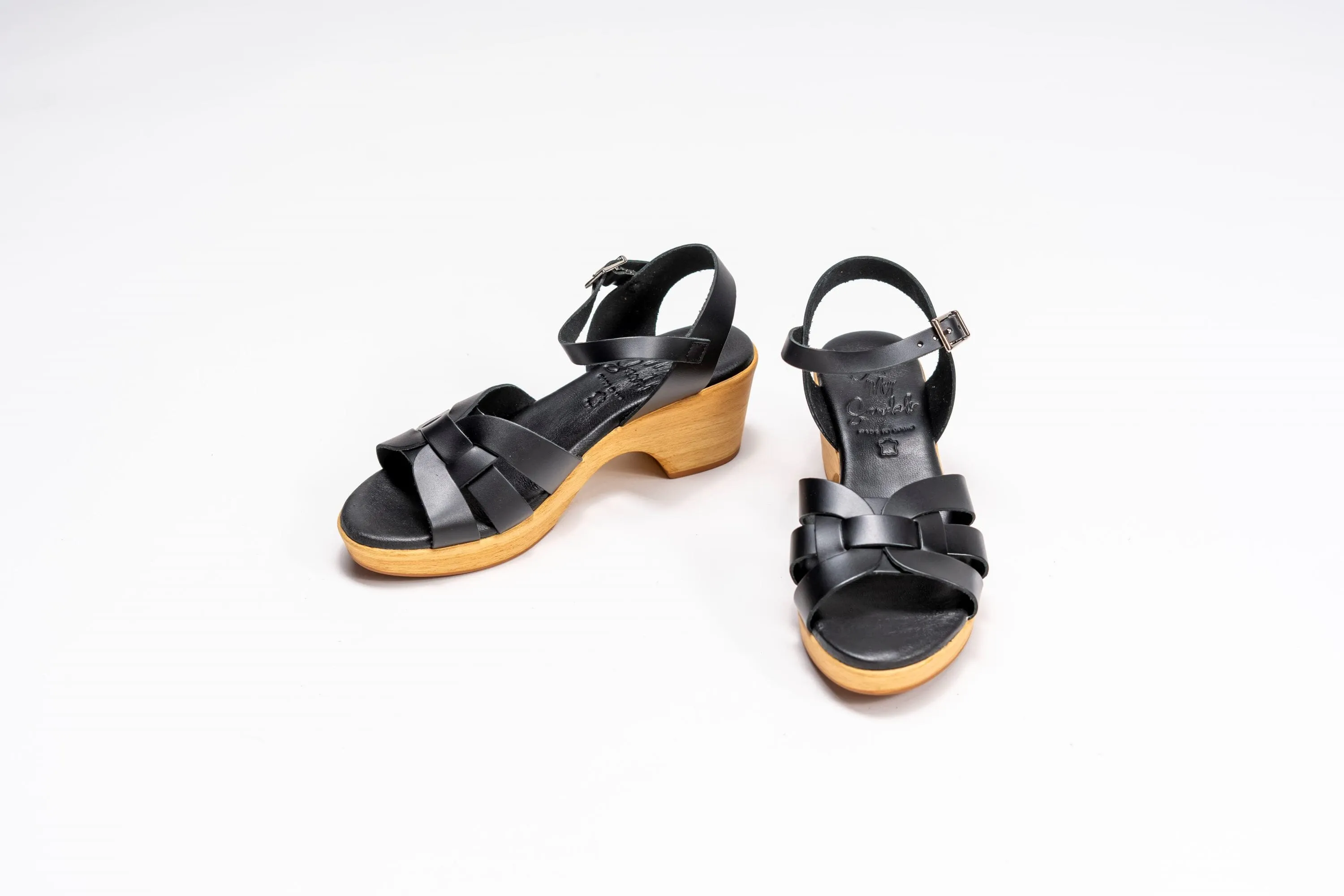 5387 Spanish leather strappy sandals/wedge  in Tan and Black