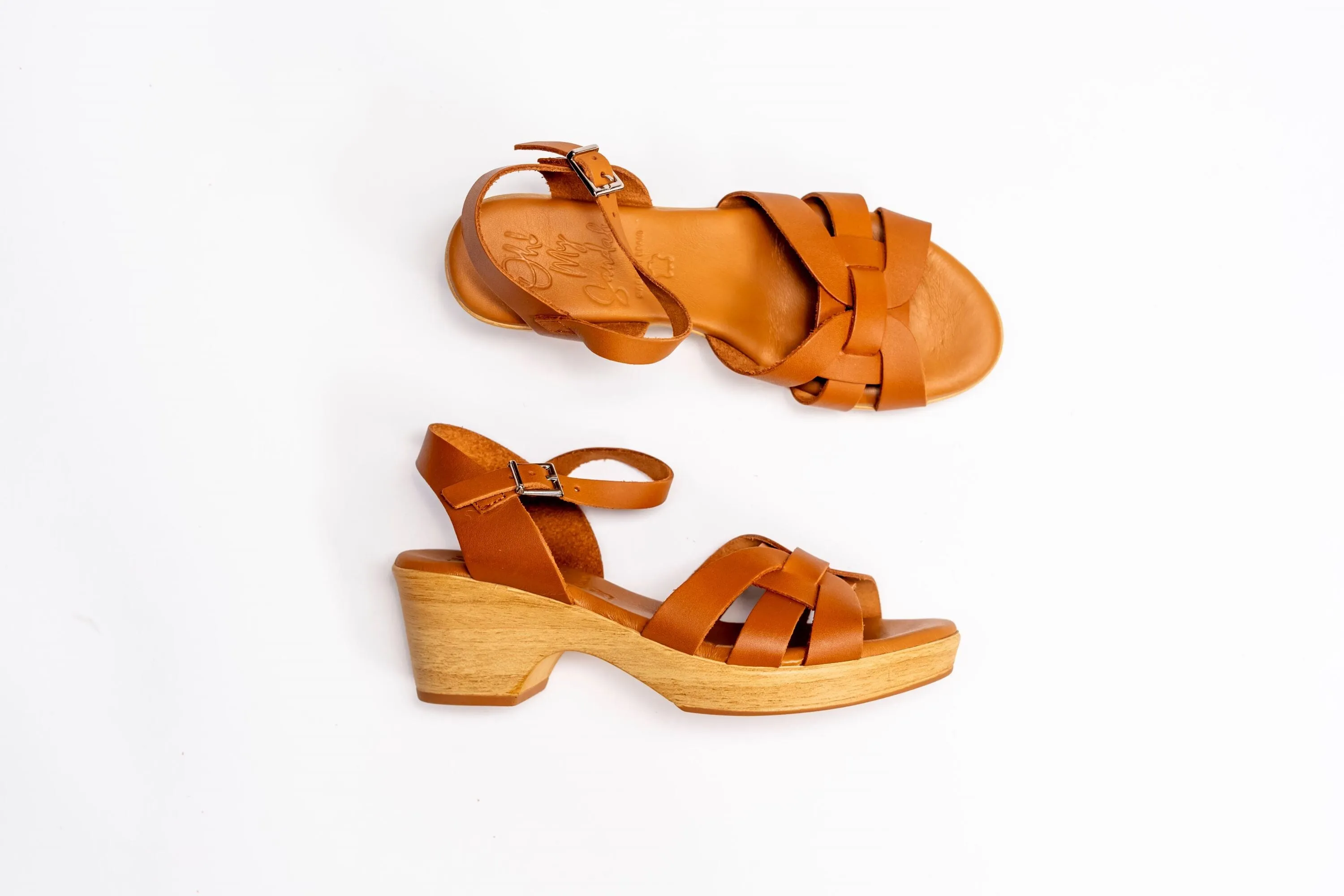 5387 Spanish leather strappy sandals/wedge  in Tan and Black