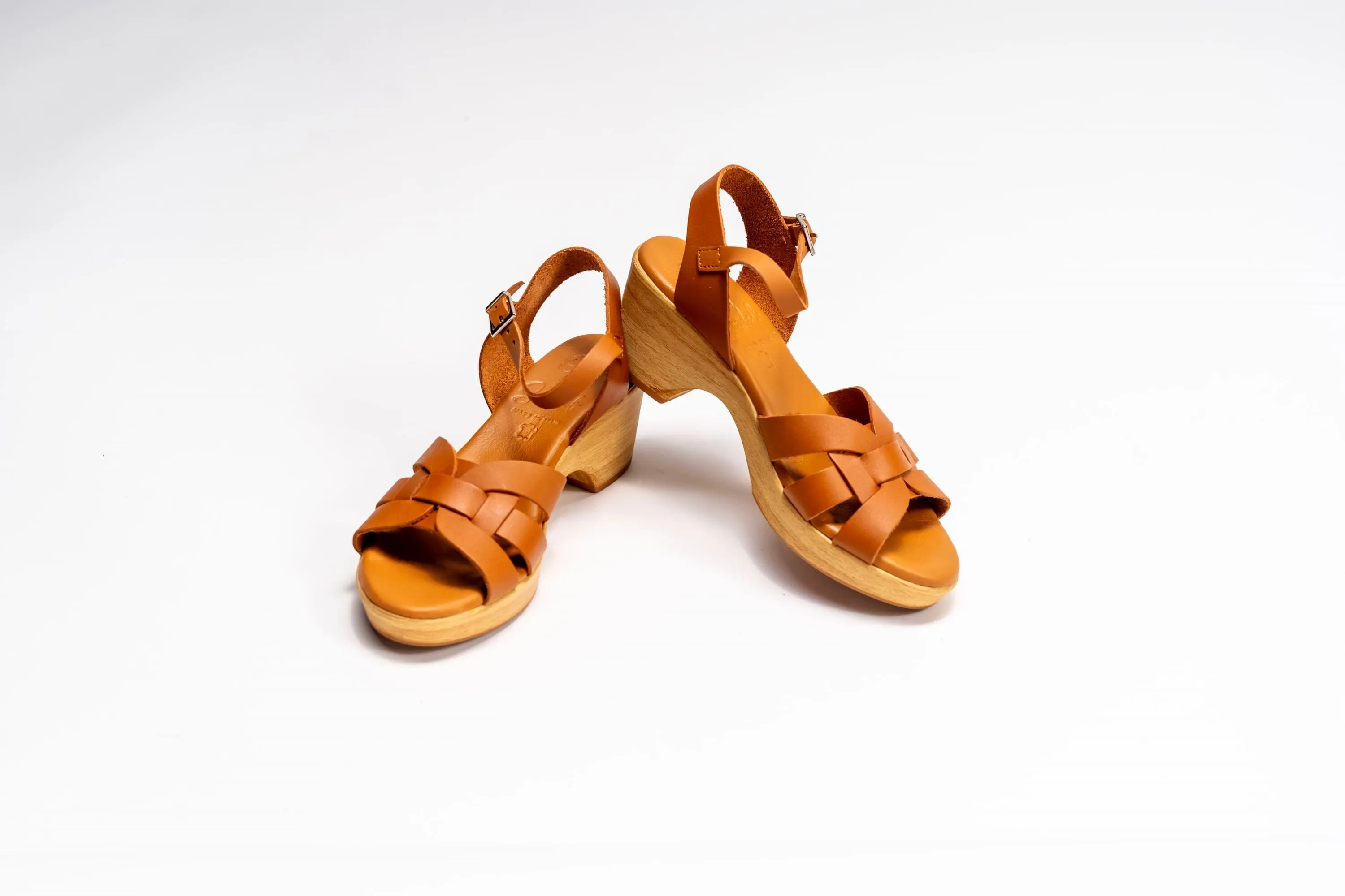 5387 Spanish leather strappy sandals/wedge  in Tan and Black