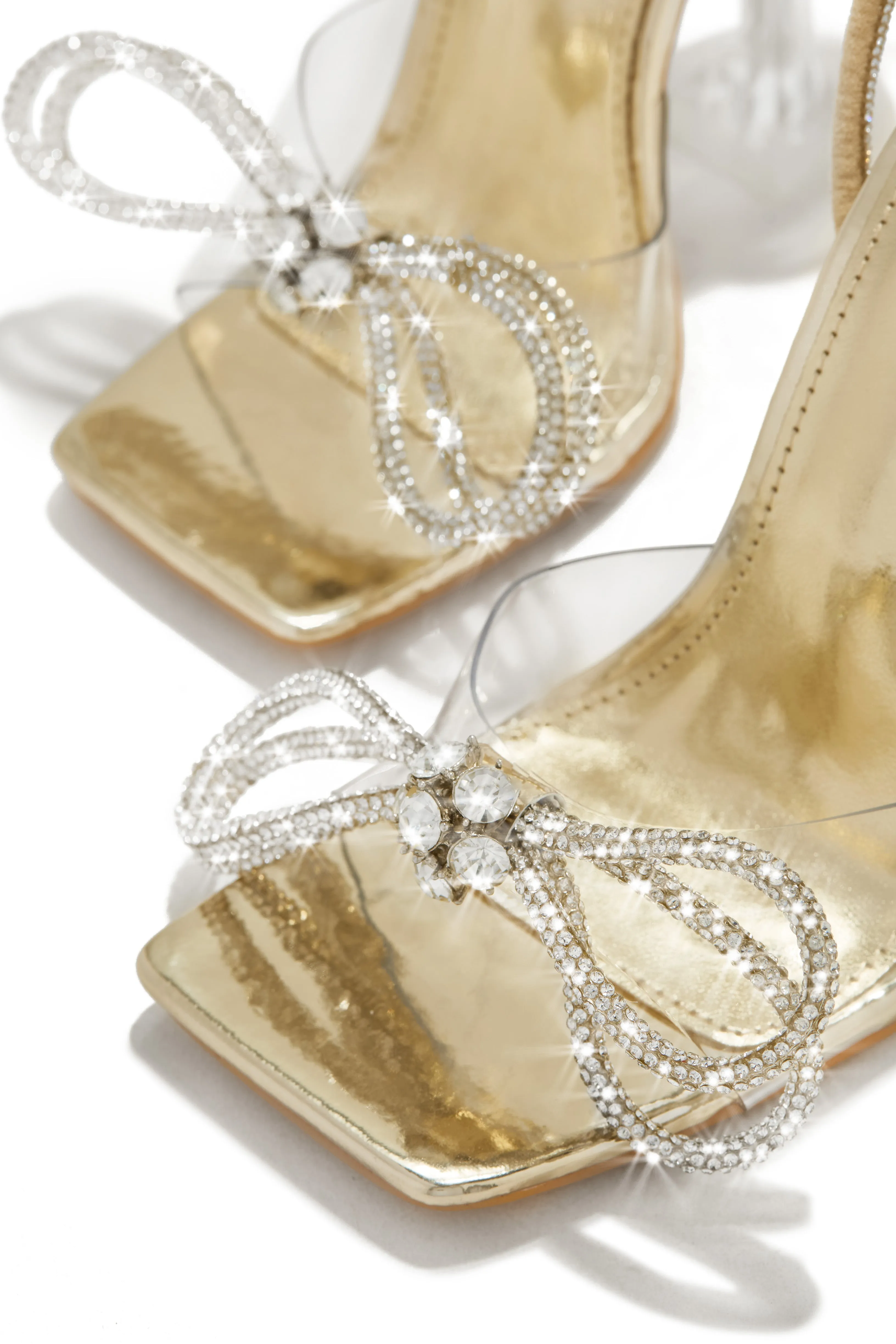 Amaria Embellished Bow Strap High Heels - Gold