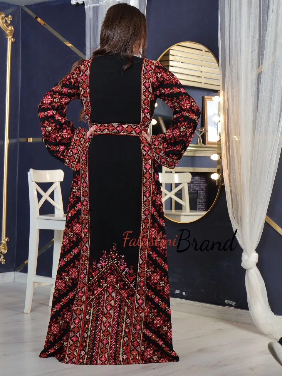 Amazing Black & Red Palestinian Embroidered Thobe Dress With Astonishing Embroidery