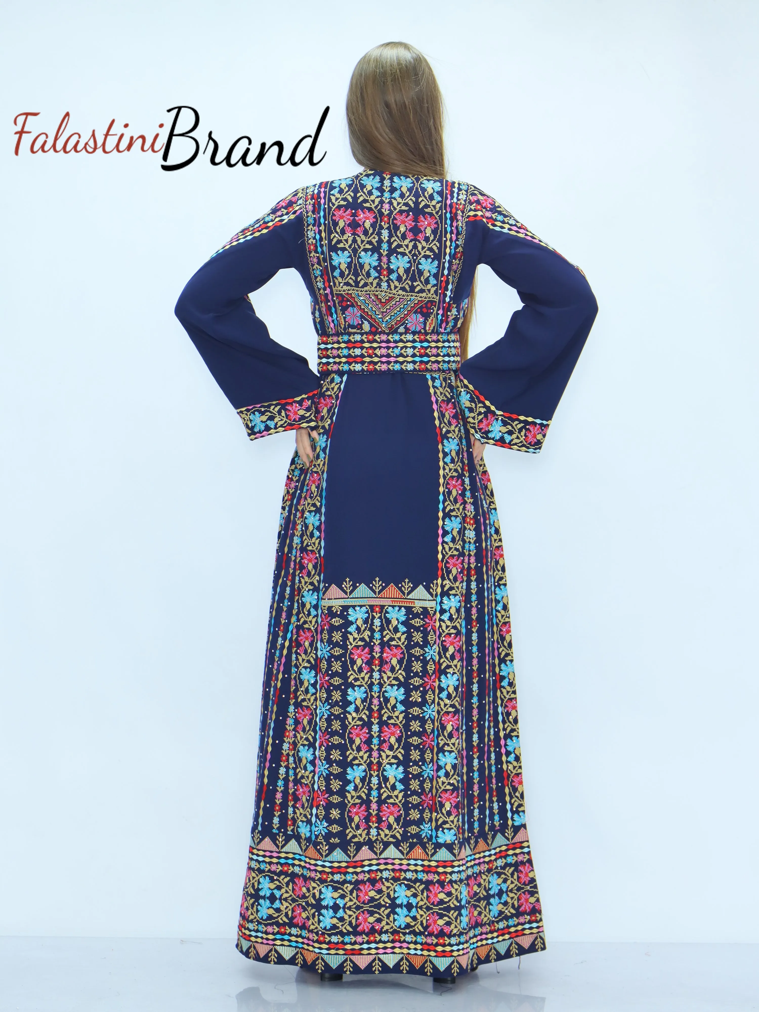 Amazing Navy Palestinian Embroidered Thobe Dress With Astonishing Embroidery