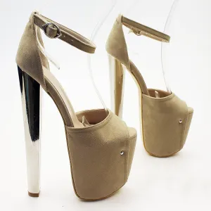 Ankle Strap Dark Beige Faux Suede Platform Shoes