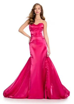 ASHLEYlauren Satin Ruffle Back Long Prom Dress 11996