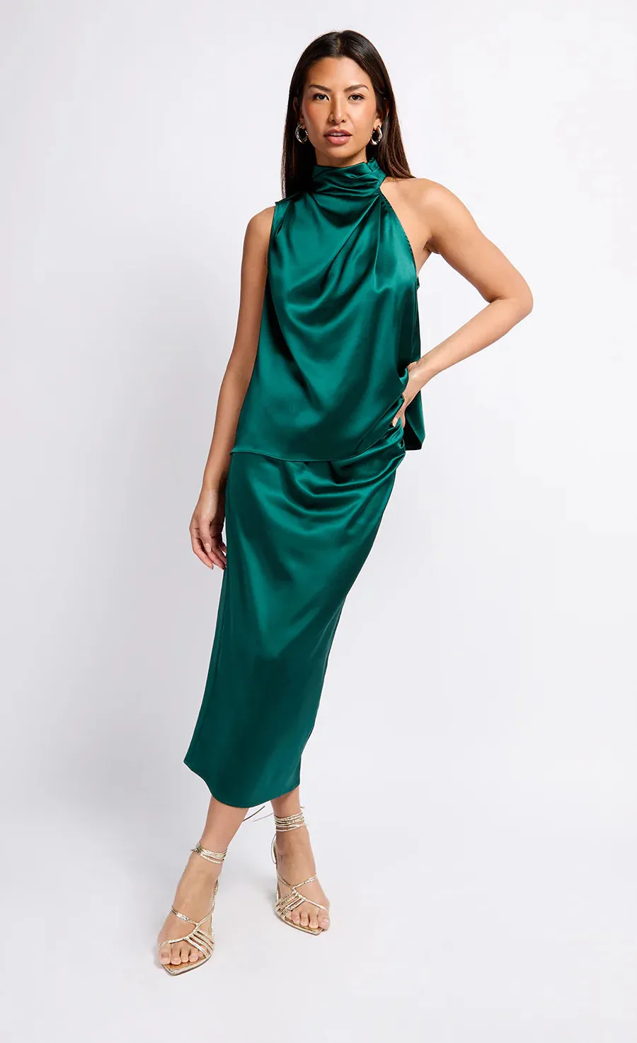 Aubrey Satin Drape Top (Green)