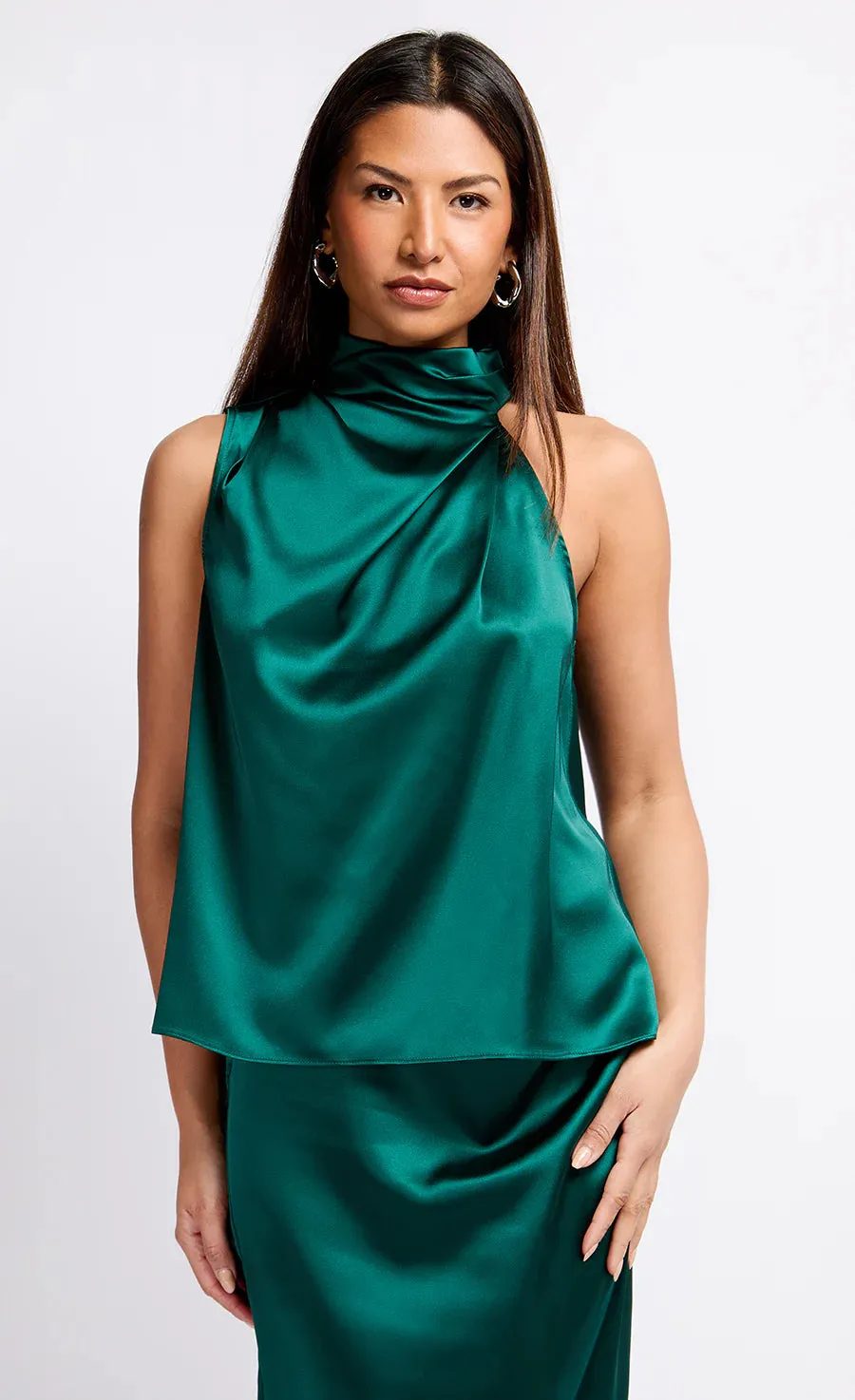 Aubrey Satin Drape Top (Green)