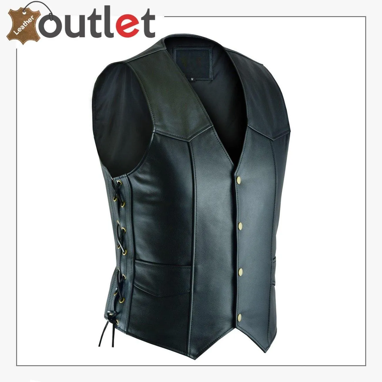 Basic Motor Biker Leather Vest For Men