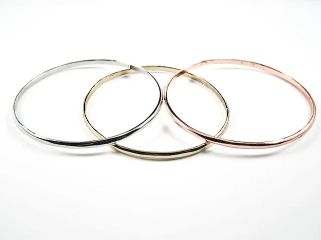 Beautiful Thin Shiny Metallic Delicate Tri Color Set of 3 Brass Bangles