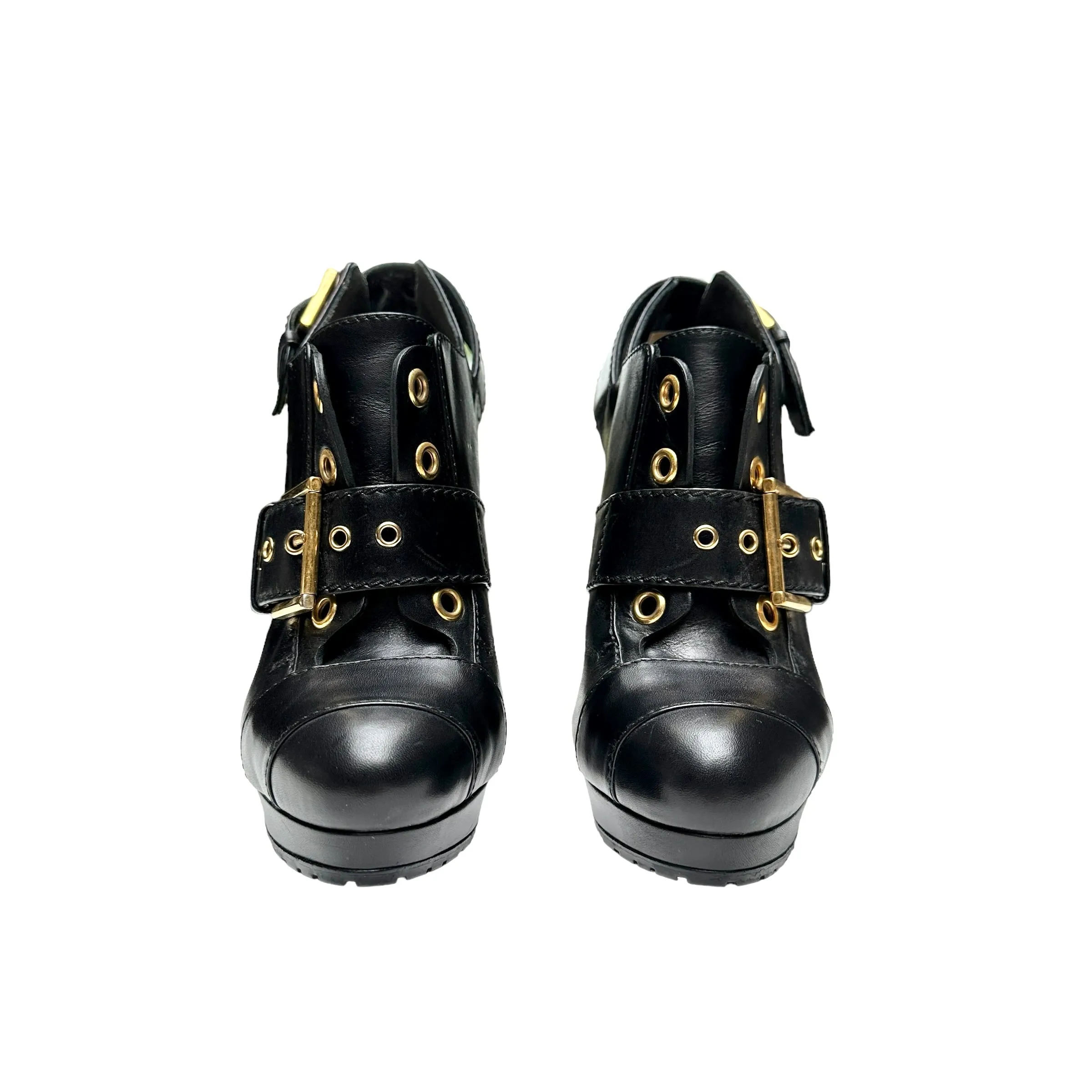 Black & Gold Heeled Boots - 7