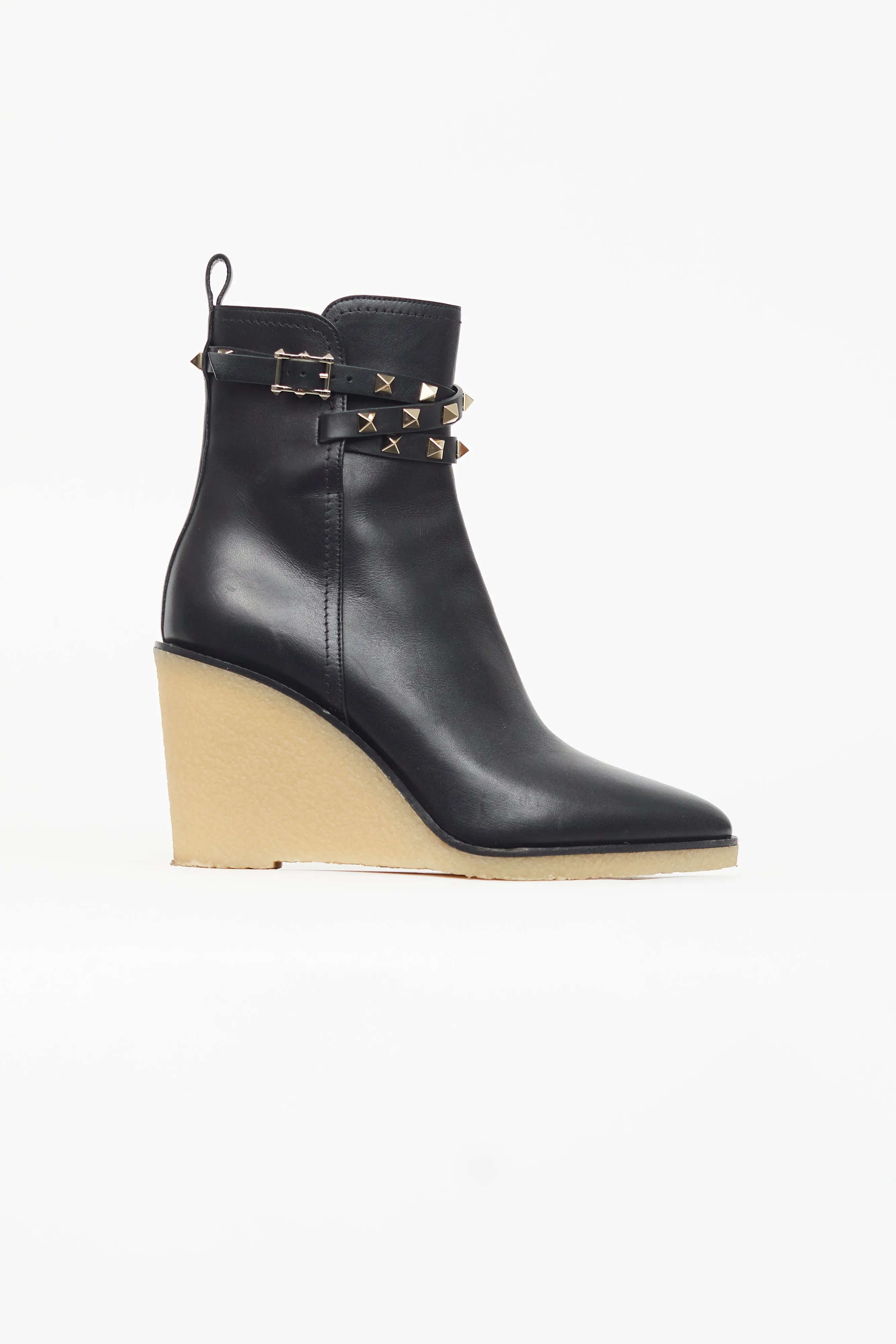 Black Rockstud Gum Sole Wedge Boot