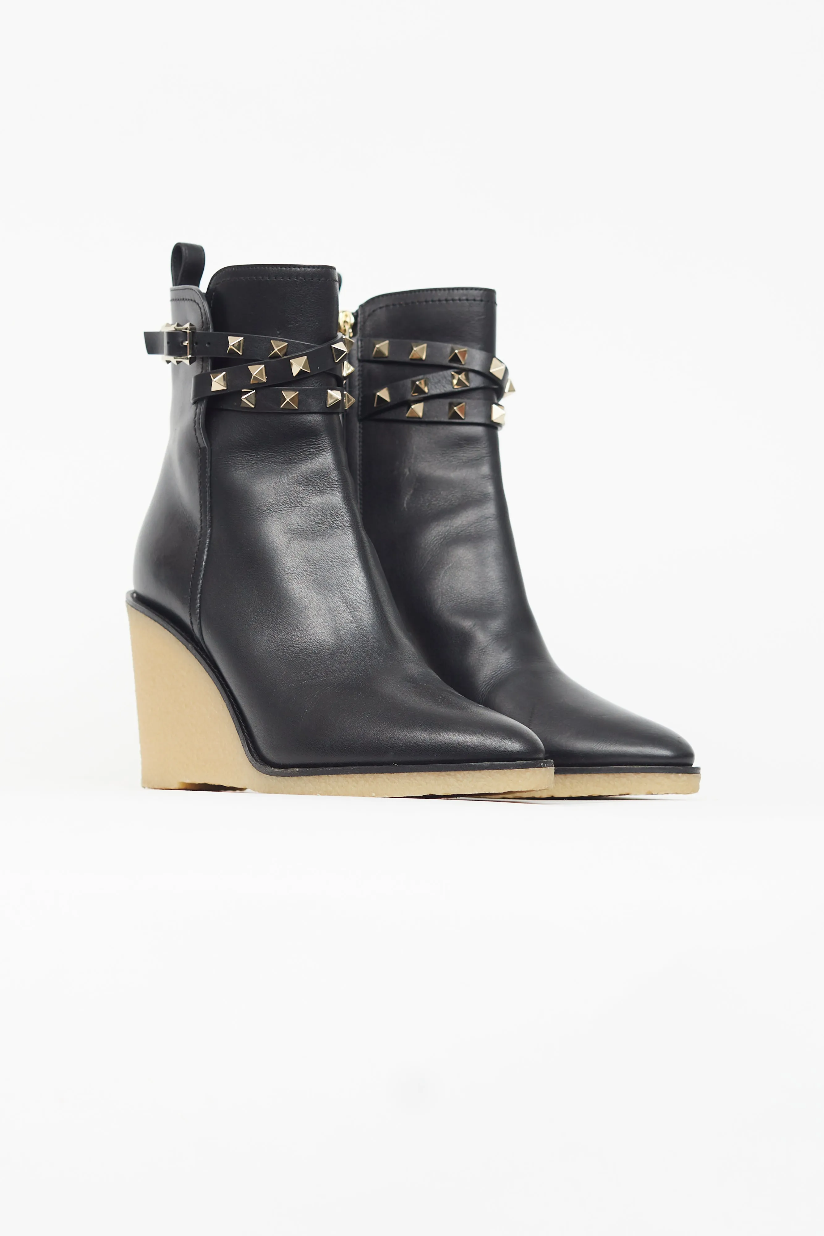 Black Rockstud Gum Sole Wedge Boot