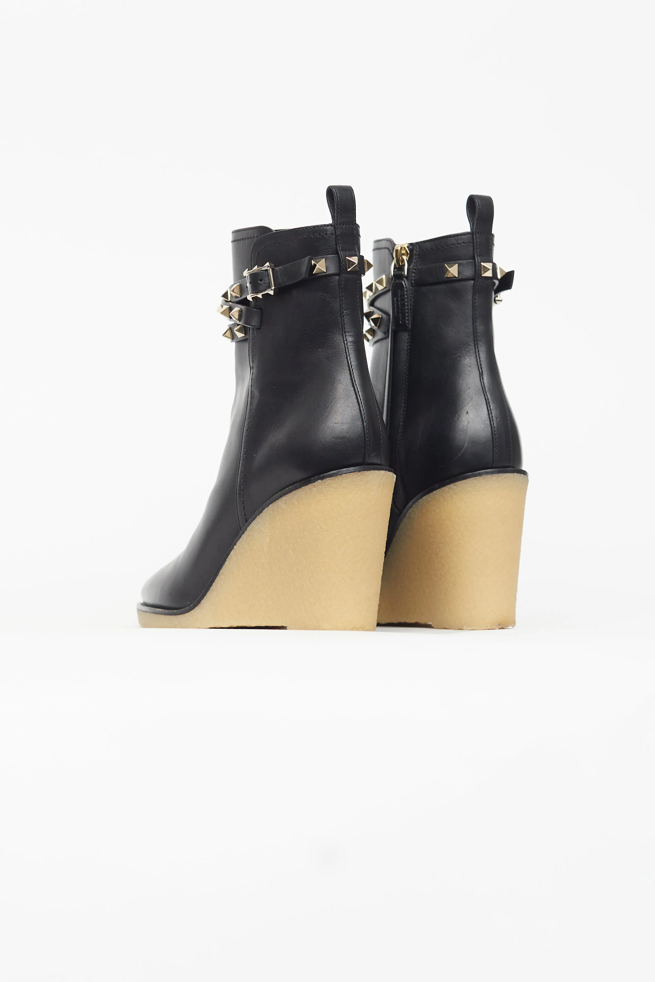 Black Rockstud Gum Sole Wedge Boot