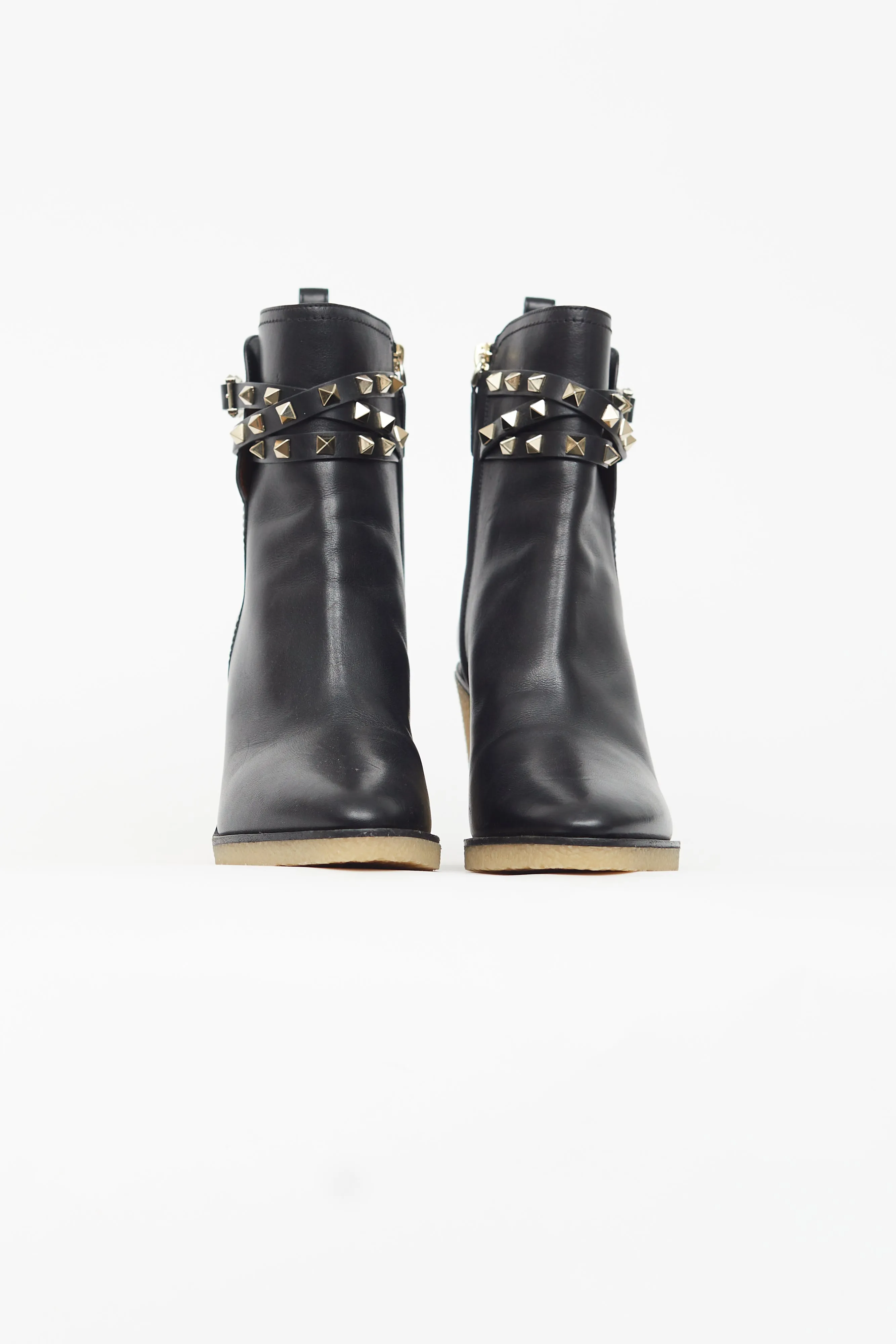 Black Rockstud Gum Sole Wedge Boot