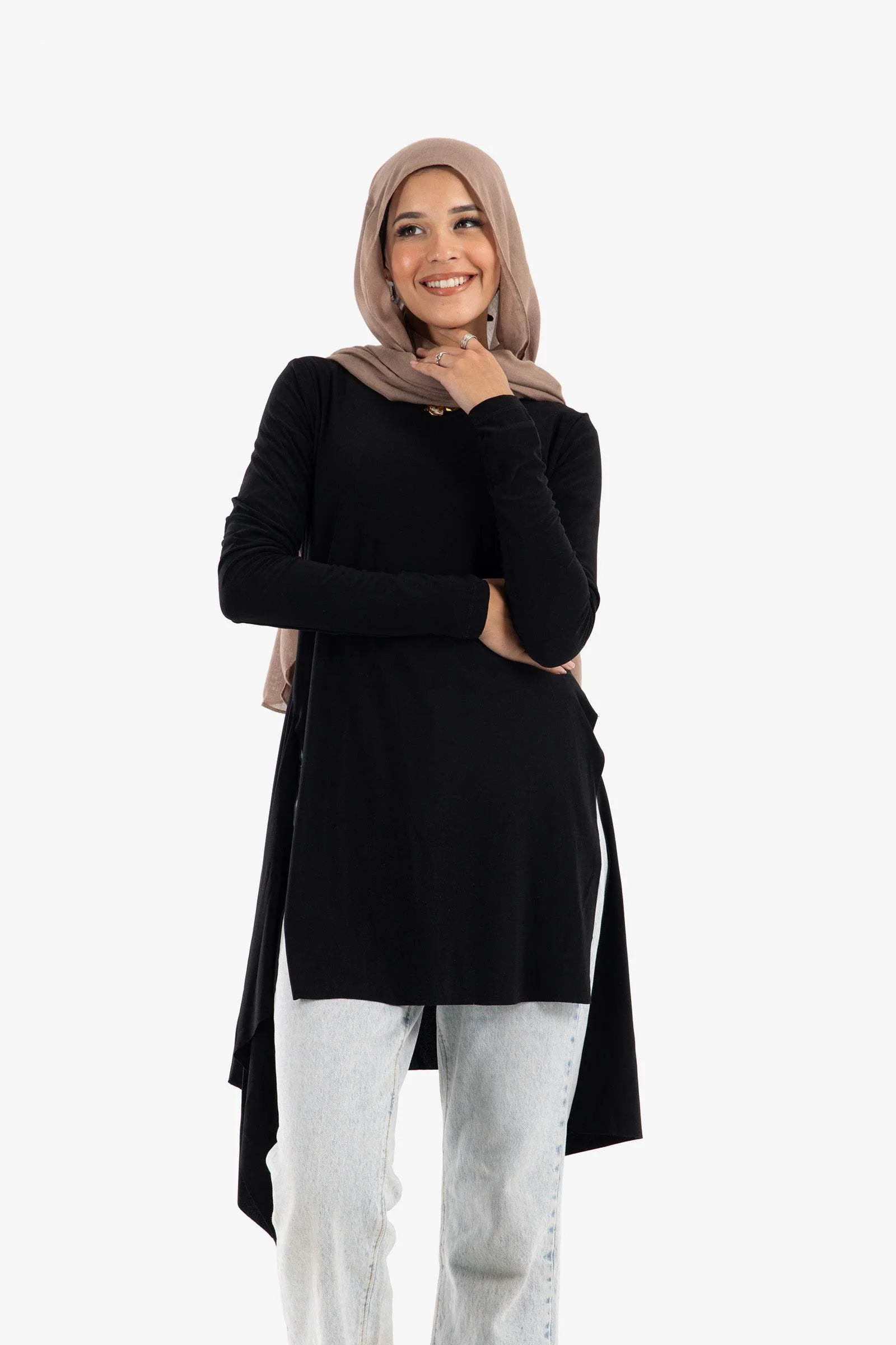 Black Voile Blouse with Slits