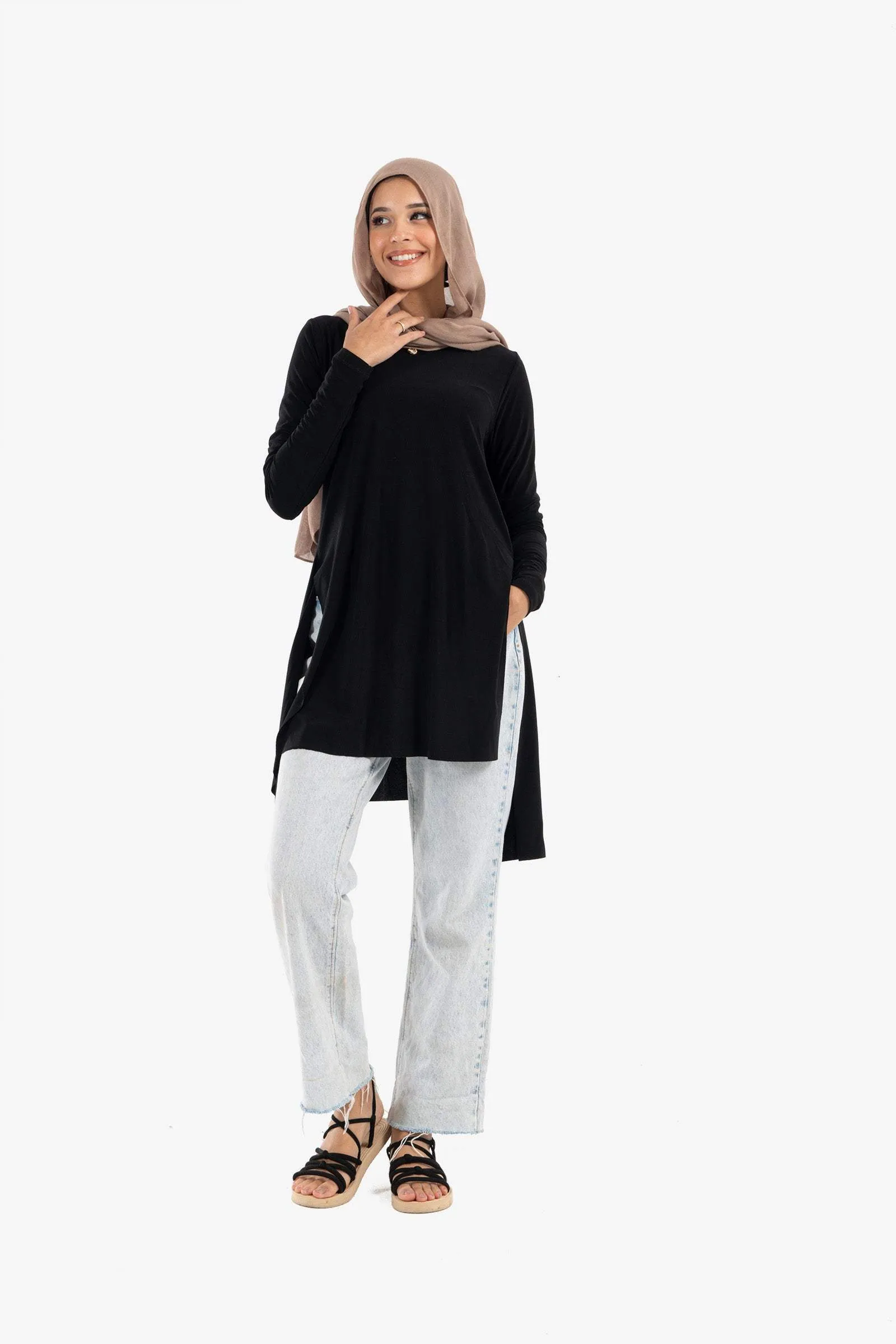 Black Voile Blouse with Slits