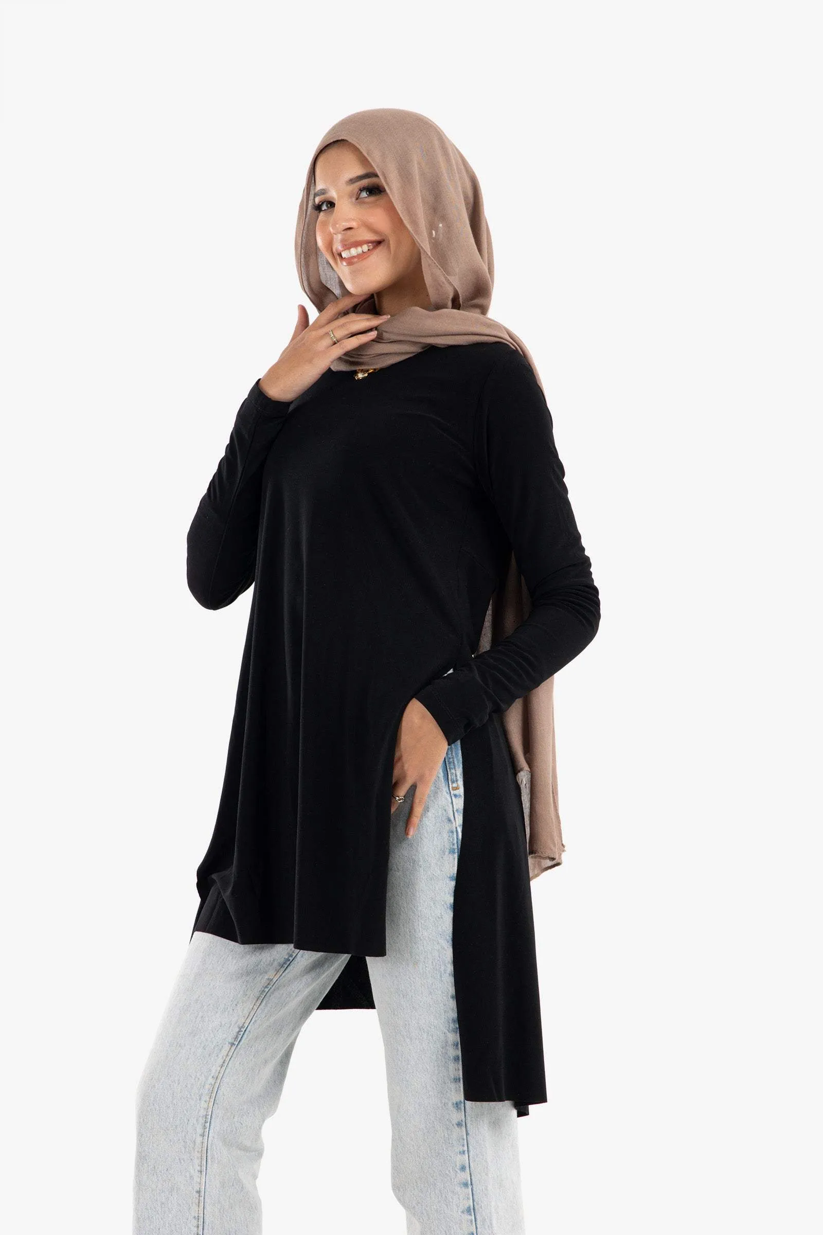 Black Voile Blouse with Slits