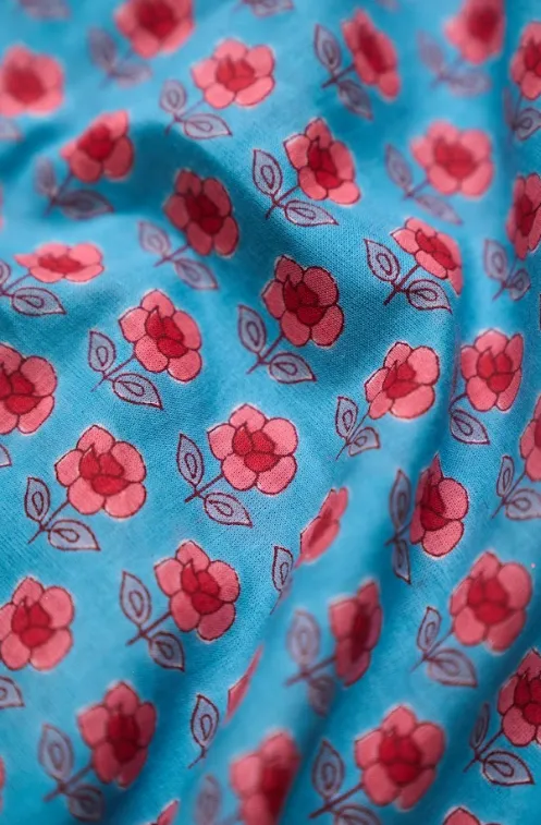 Blue Red Mini Flower Pattern Printed Summer Pure Cotton Fabric