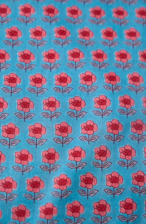 Blue Red Mini Flower Pattern Printed Summer Pure Cotton Fabric