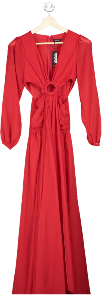 Boohoo Red Long-Sleeve Maxi Dress UK 8