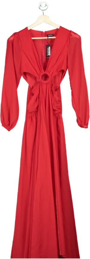 Boohoo Red Long-Sleeve Maxi Dress UK 8