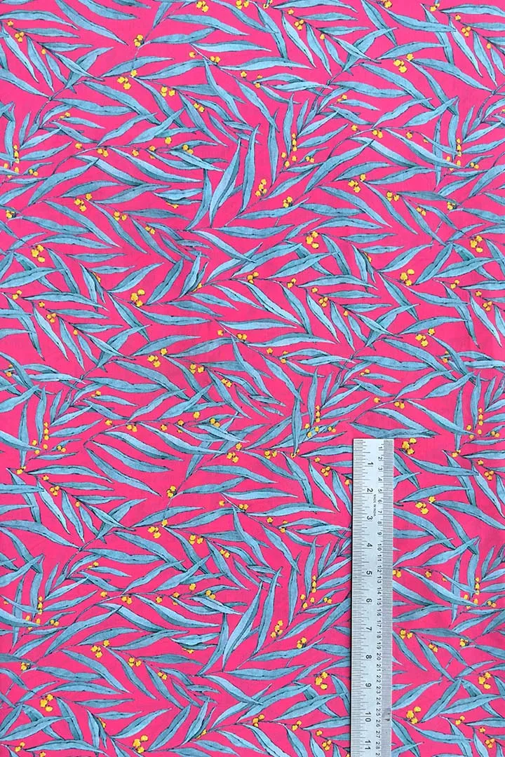 Bright Pink Botanical Printed Muslin Fabric