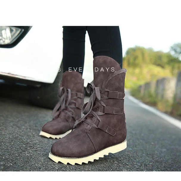 British Lace Up Round Toe Warm Half Snow Boots