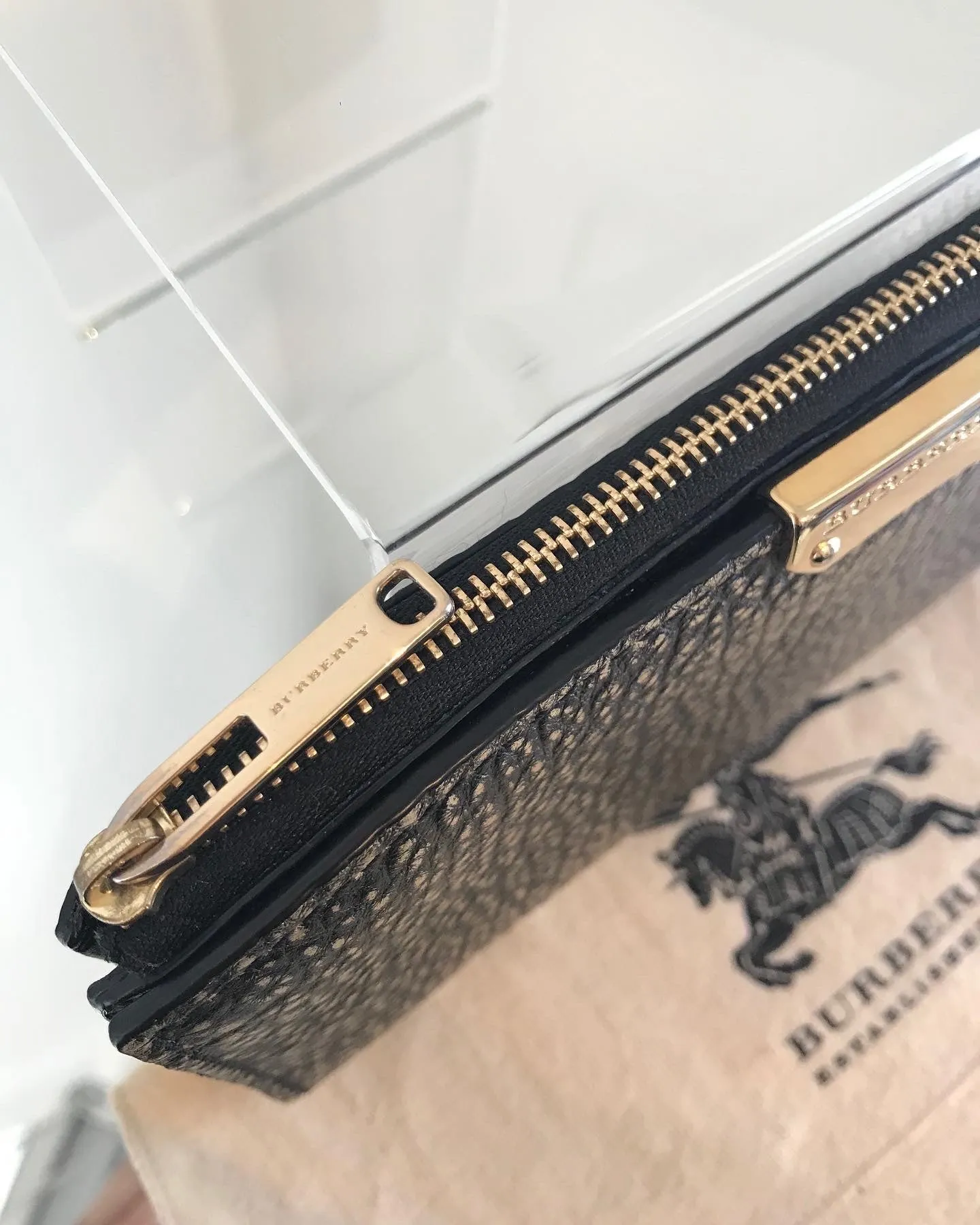 BURBERRY Pebbled Leather Zip Around Wallet