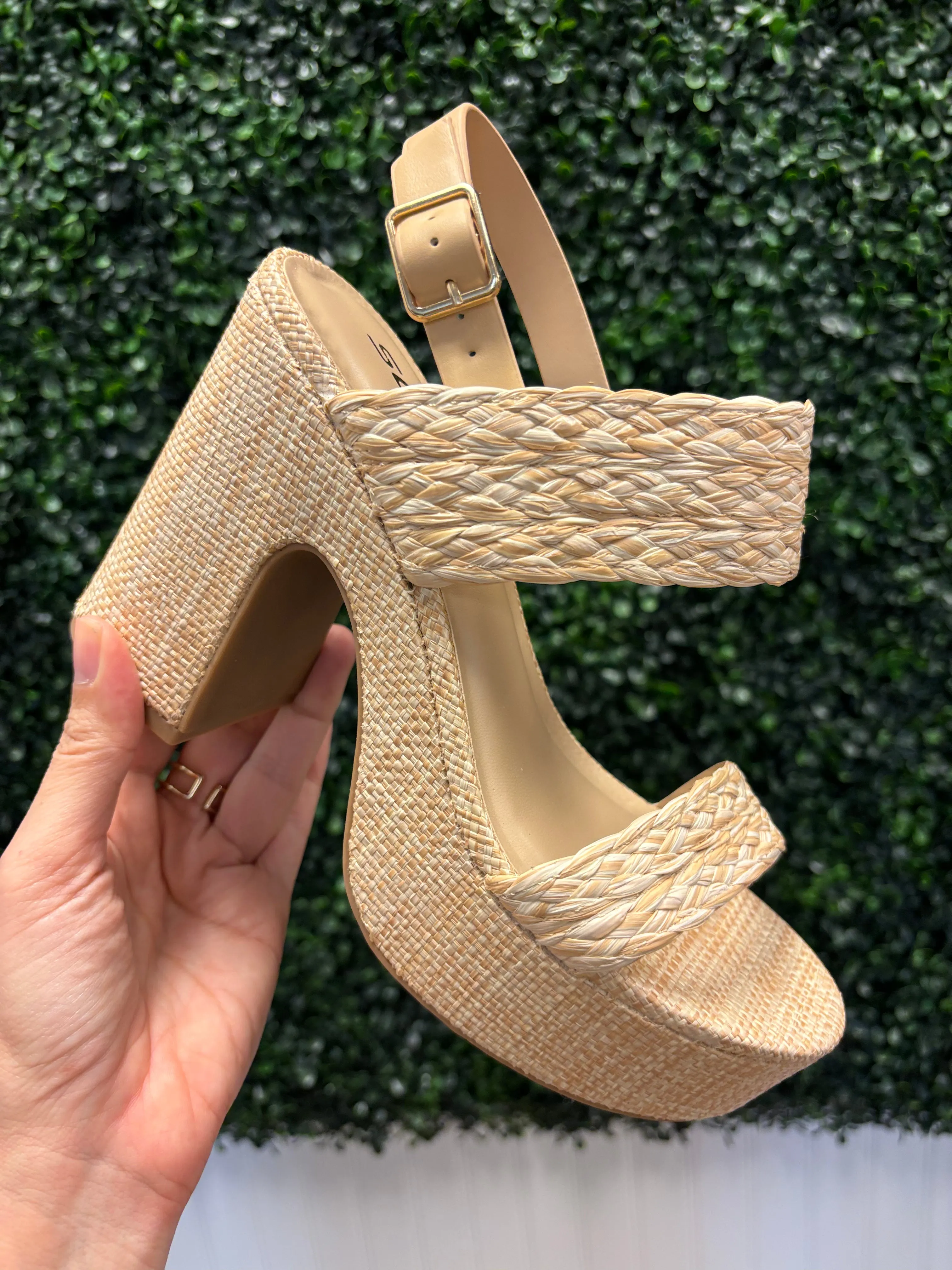 Classic Raffia Block Heel