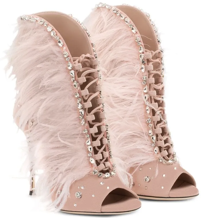 Diamond Feather Peep Toe Stiletto High Heel Ankle Boot Sandals