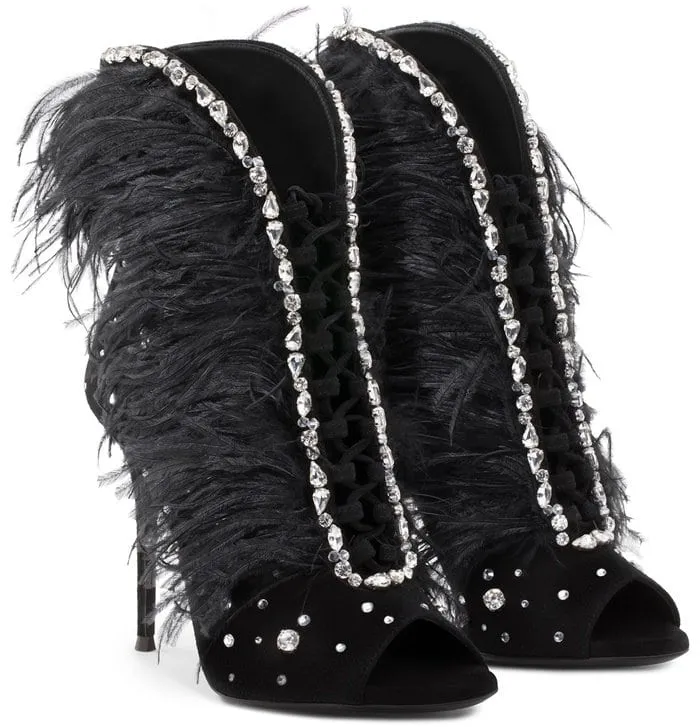 Diamond Feather Peep Toe Stiletto High Heel Ankle Boot Sandals