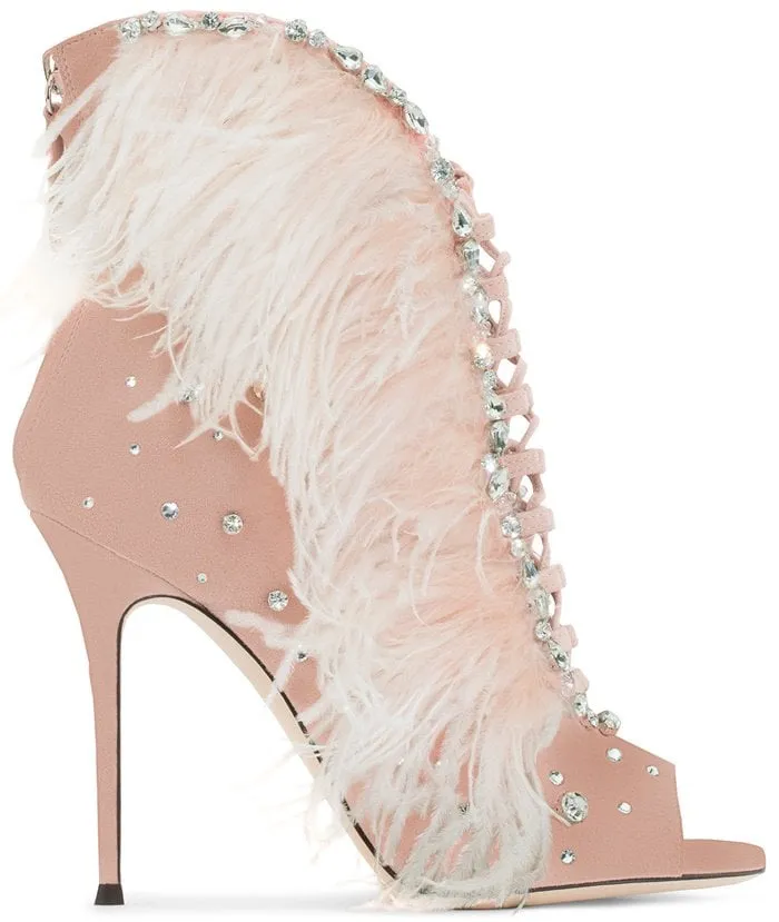 Diamond Feather Peep Toe Stiletto High Heel Ankle Boot Sandals