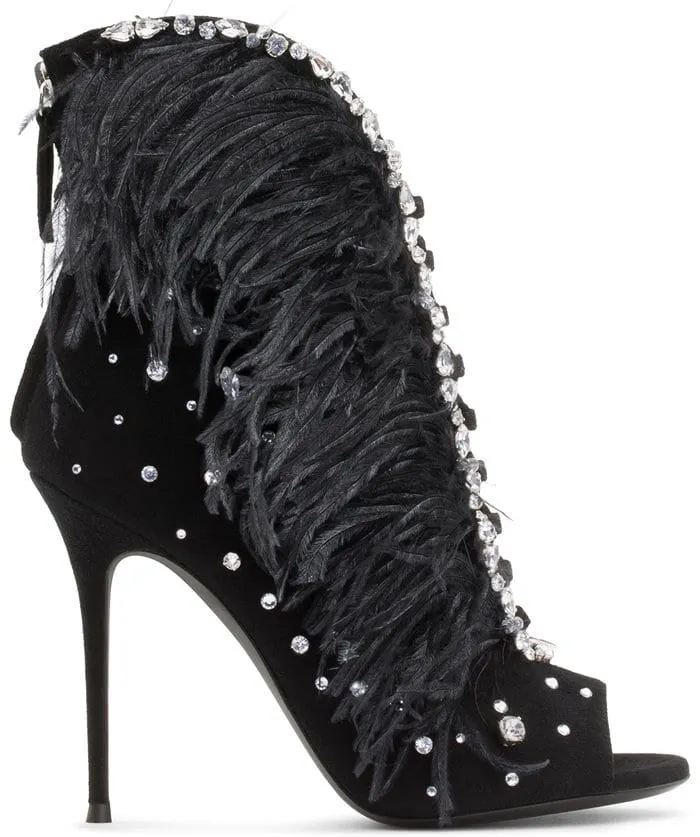 Diamond Feather Peep Toe Stiletto High Heel Ankle Boot Sandals