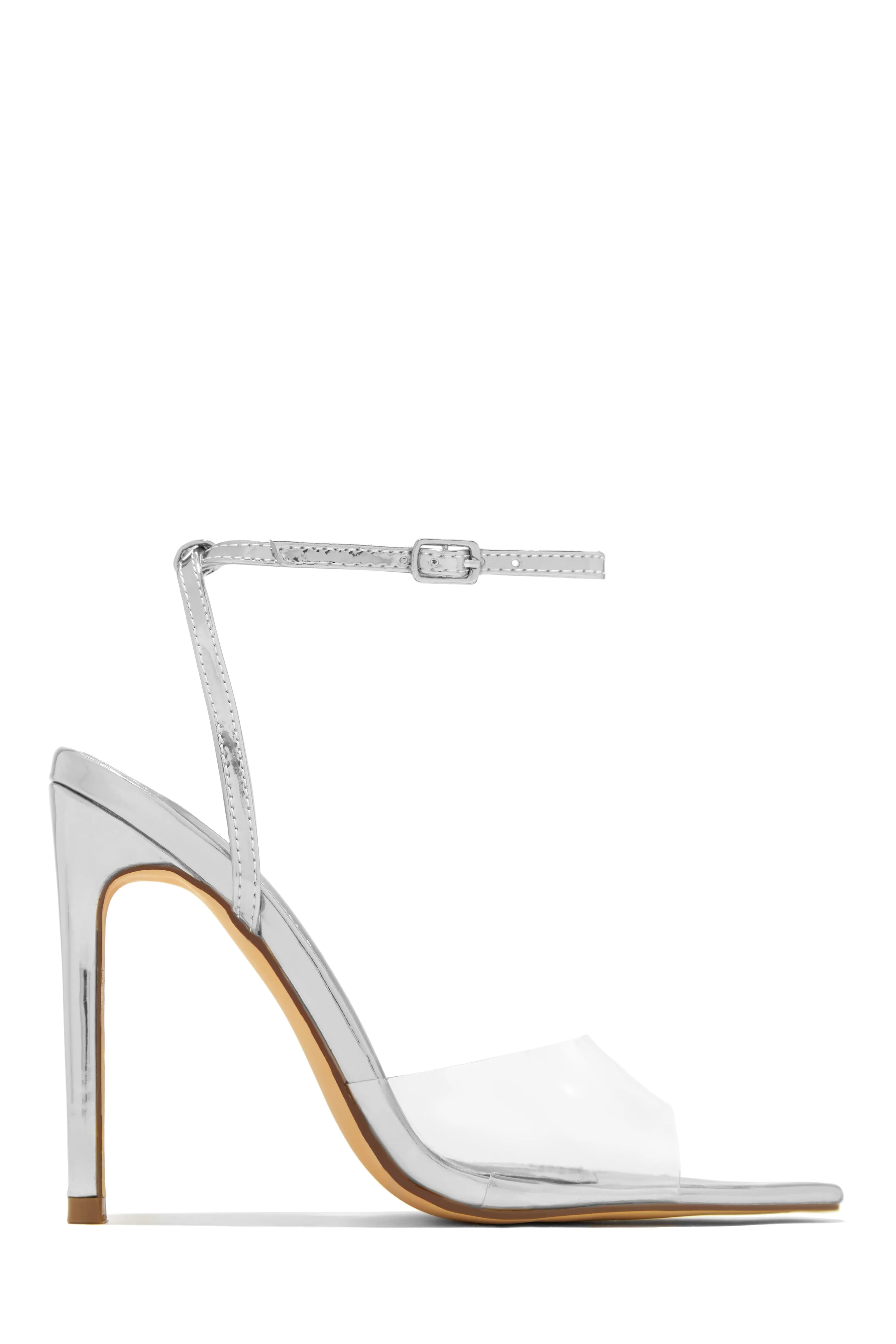 Dinner Date Clear Strap High Heels - Silver