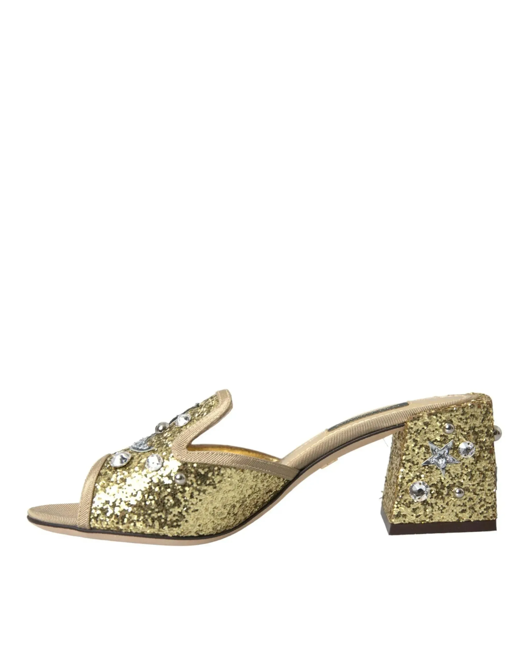 Dolce & Gabbana Gold Sequin Leather Sandals