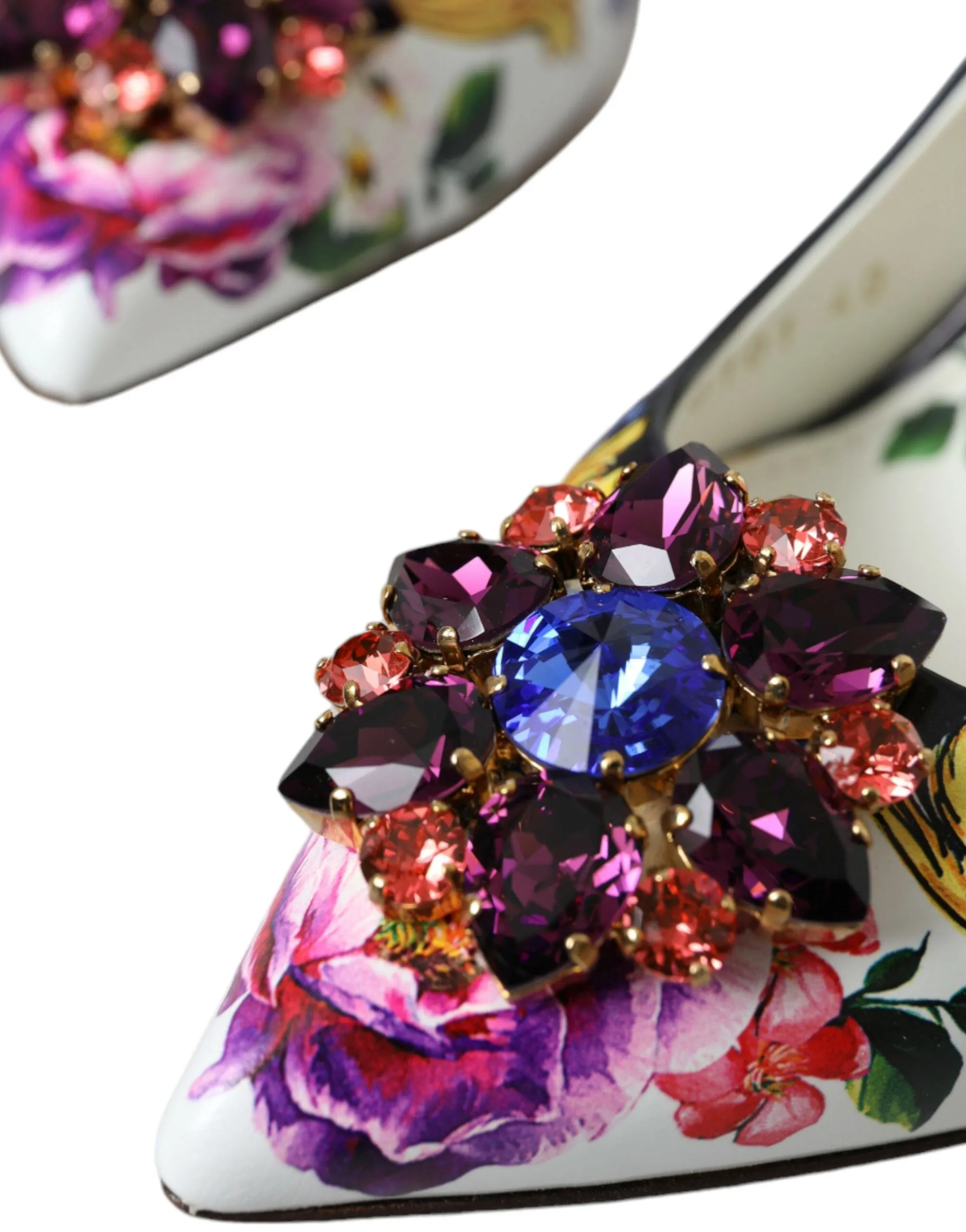 Dolce & Gabbana Multicolor Floral Leather Crystal Heels Pumps Shoes