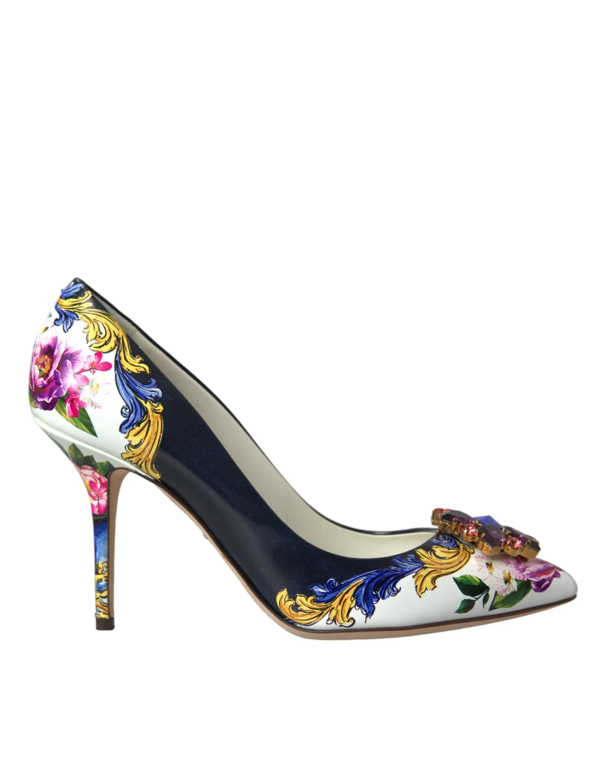 Dolce & Gabbana Multicolor Floral Leather Crystal Heels Pumps Shoes