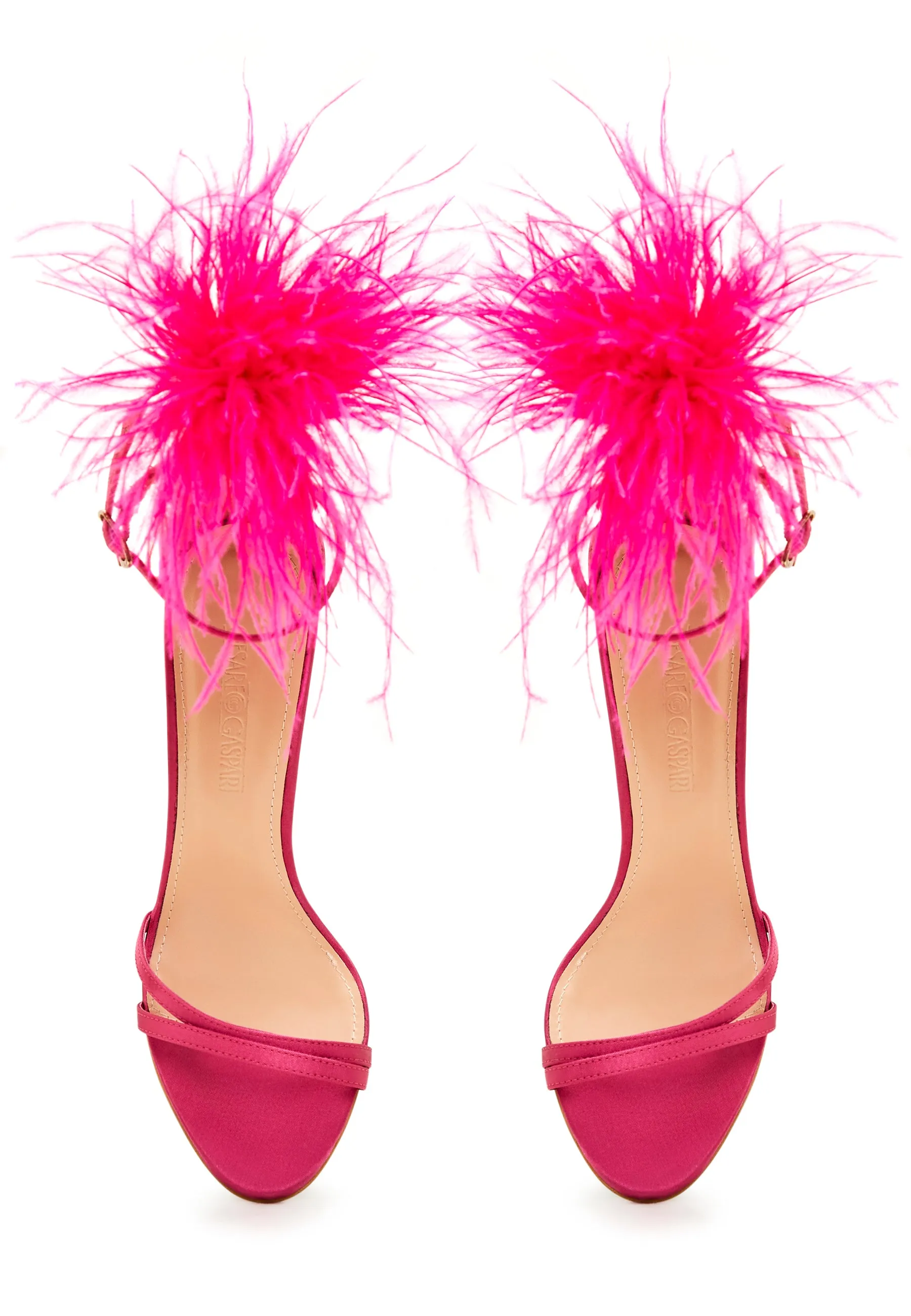 Elegant Black Feathered Ankle Strap Luxury High Heel Sandals - Fushia