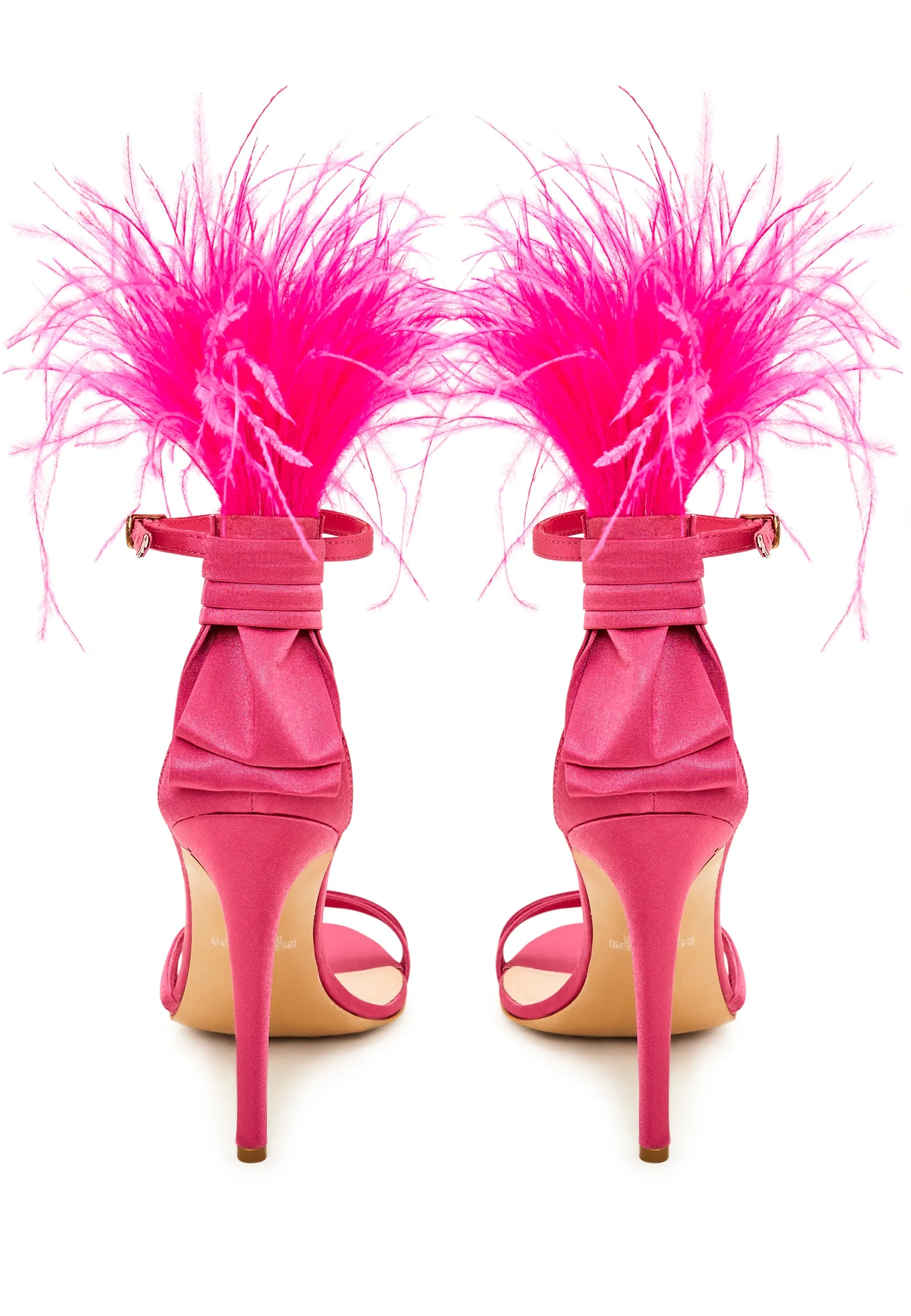 Elegant Black Feathered Ankle Strap Luxury High Heel Sandals - Fushia