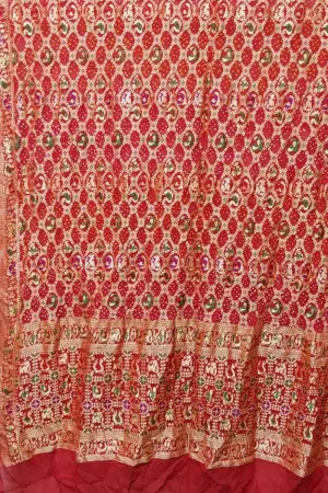 Elegant Red Banarasi Bandhani Pure Georgette Dupatta with Meenakari Work