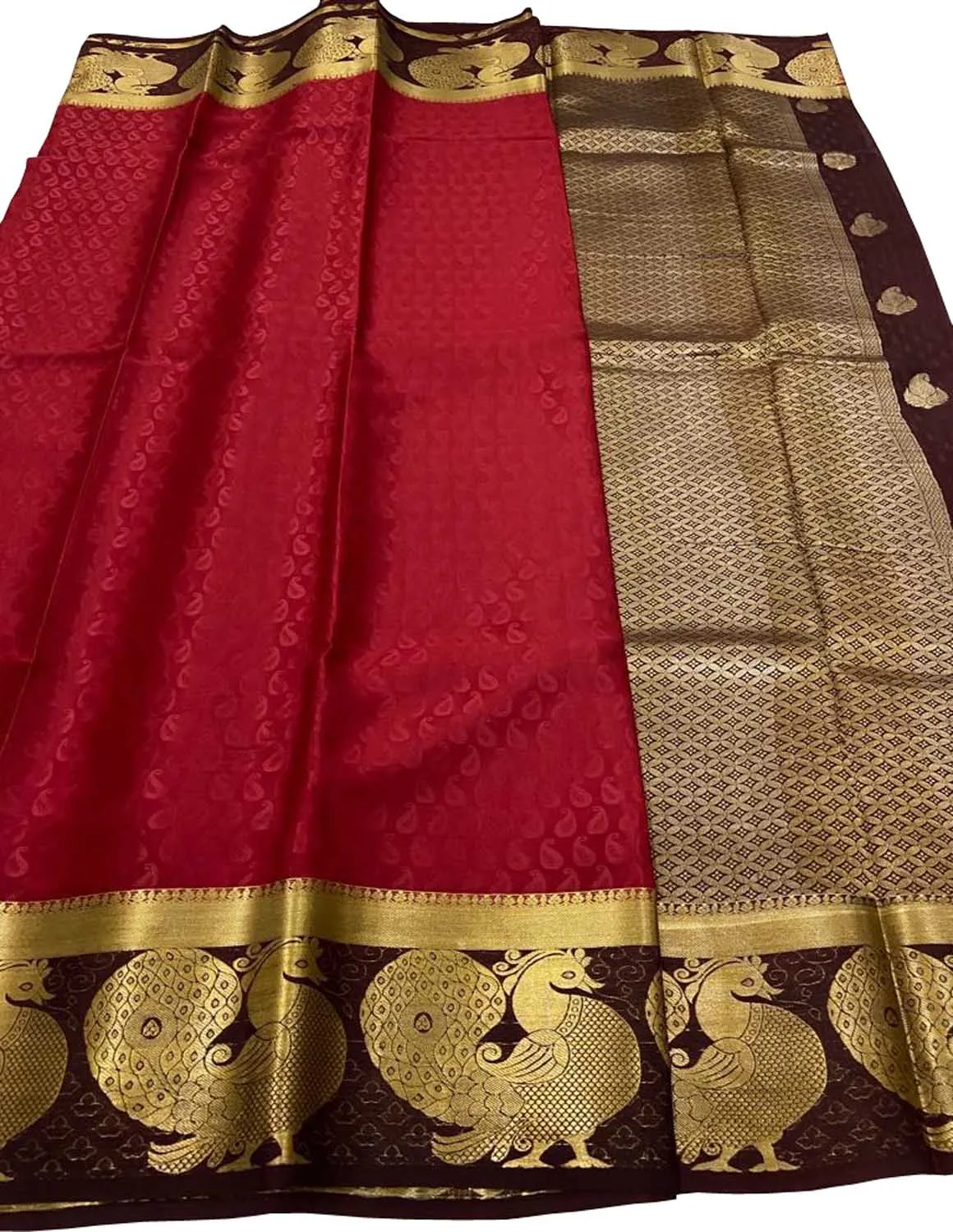 Elegant Red Mysore Handloom Pure Crepe Silk Saree