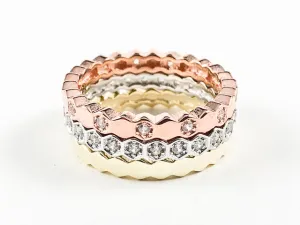 Elegant Set Of 3 Tri Tone Mix Design Eternity Silver Ring