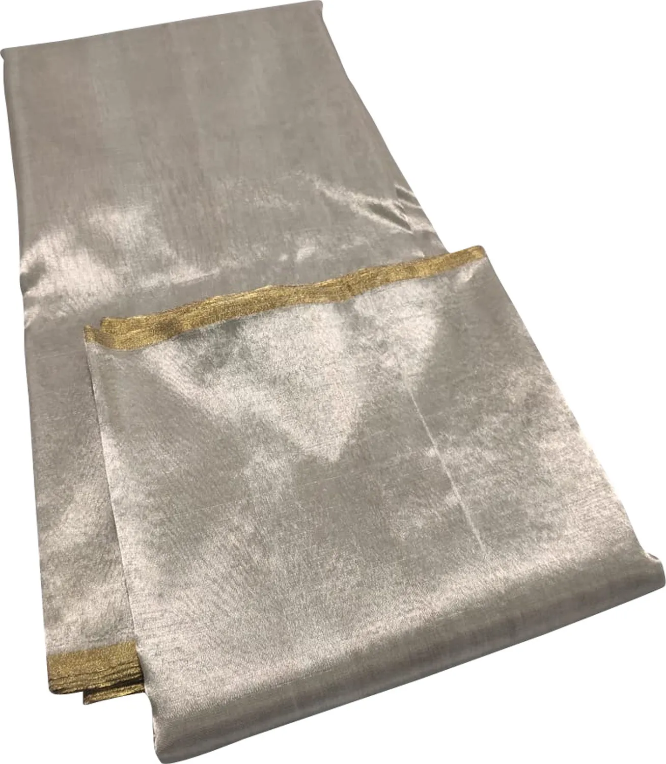 Elegant Silver Chanderi Handloom Pure Tissue Saree