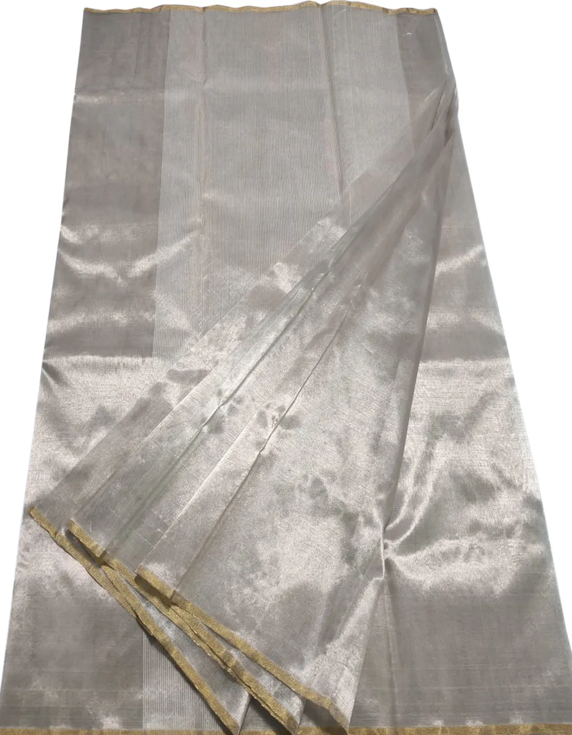 Elegant Silver Chanderi Handloom Pure Tissue Saree