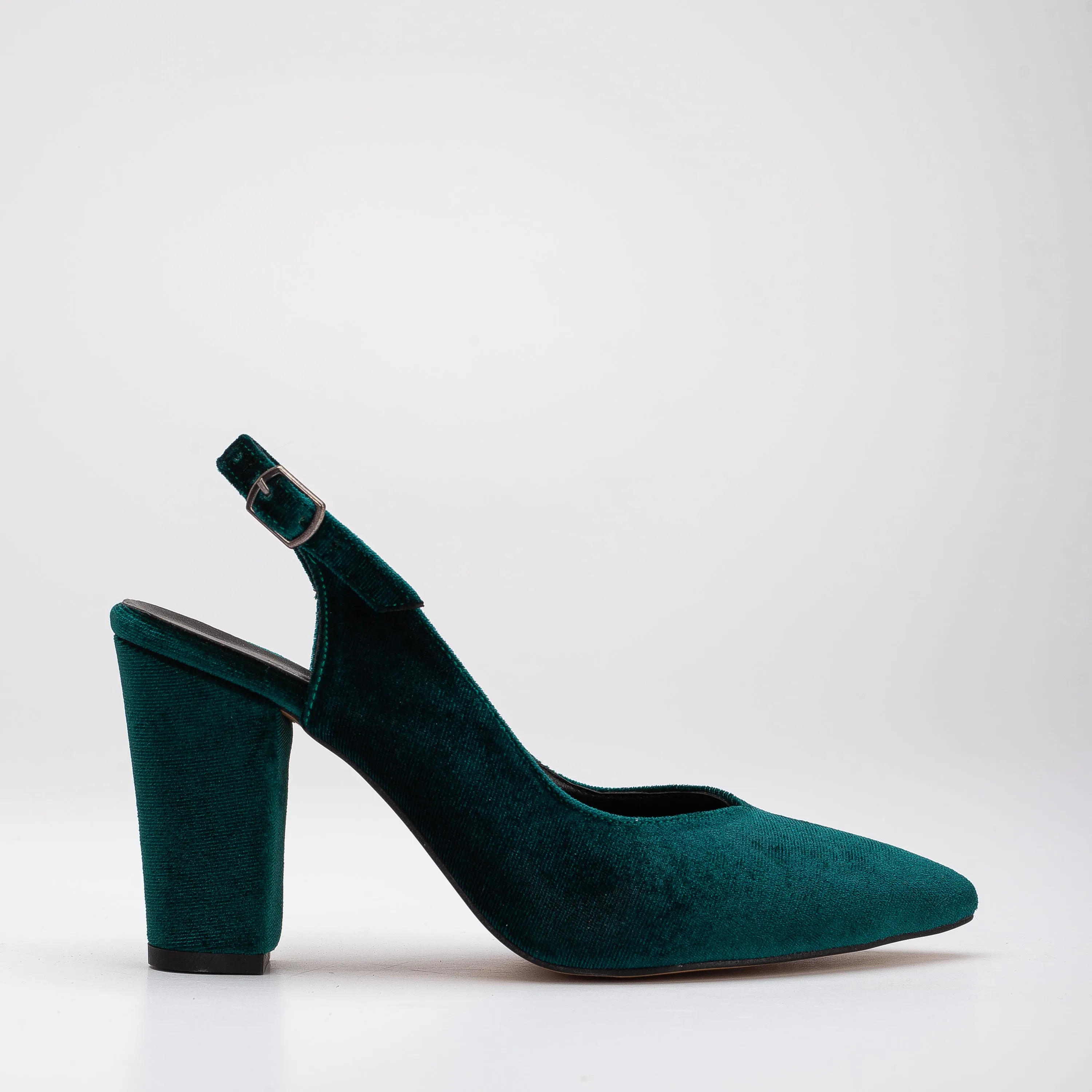 Emma - Green Velvet High Heel Slingback Shoes