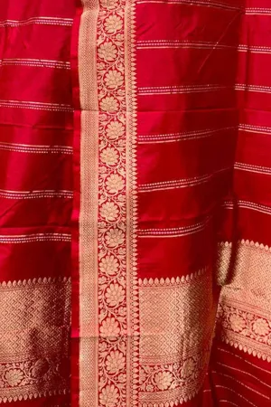 Exquisite Red Banarasi Katan Silk Dupatta - Handloom Beauty