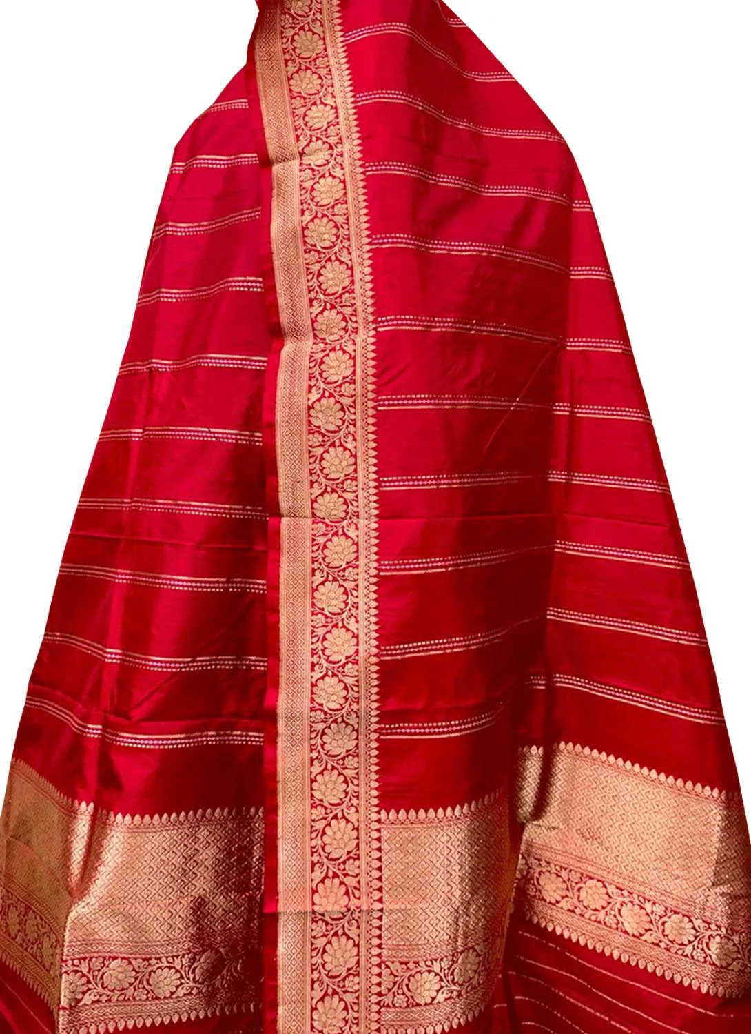 Exquisite Red Banarasi Katan Silk Dupatta - Handloom Beauty