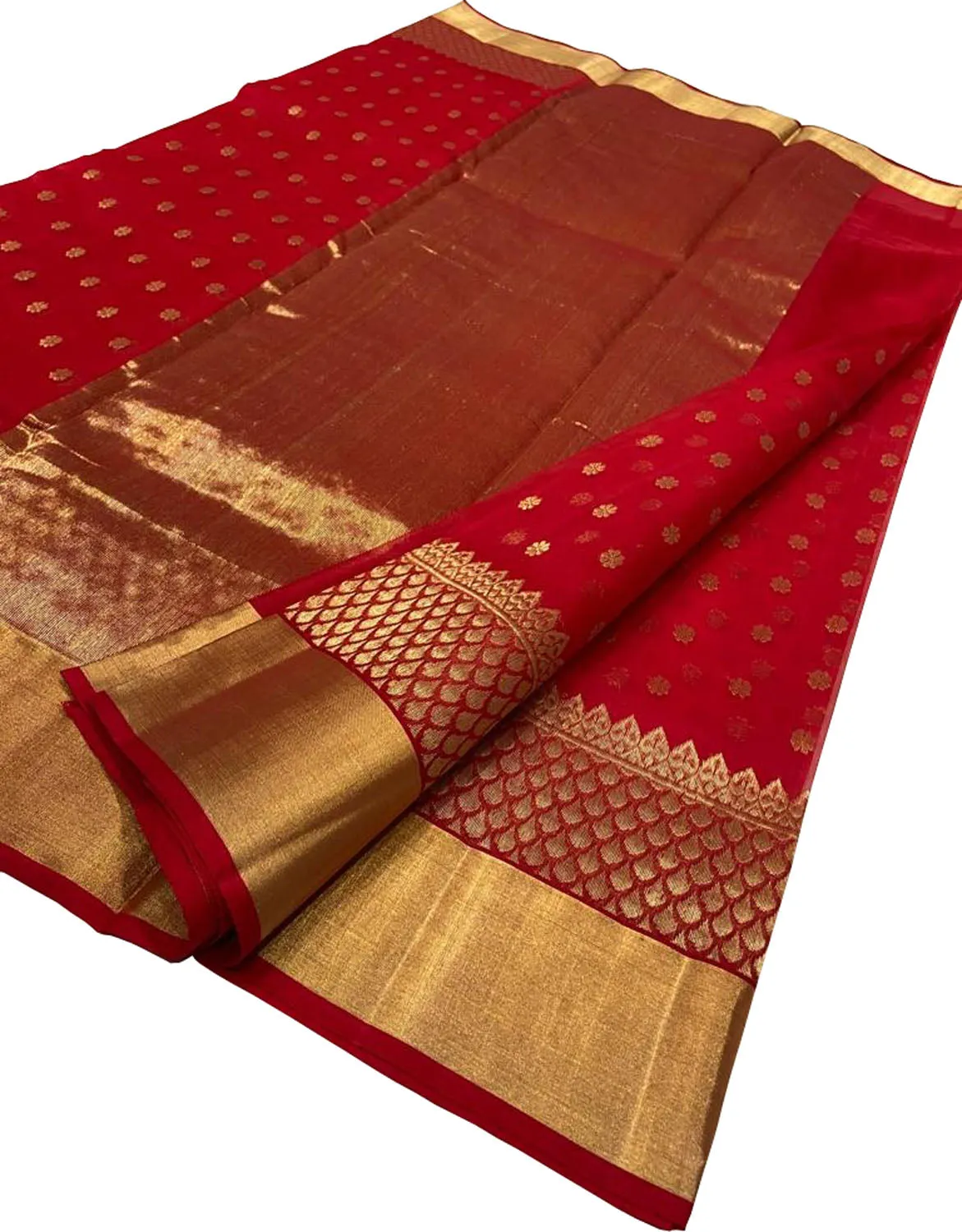 Exquisite Red Chanderi Handloom Katan Silk Saree