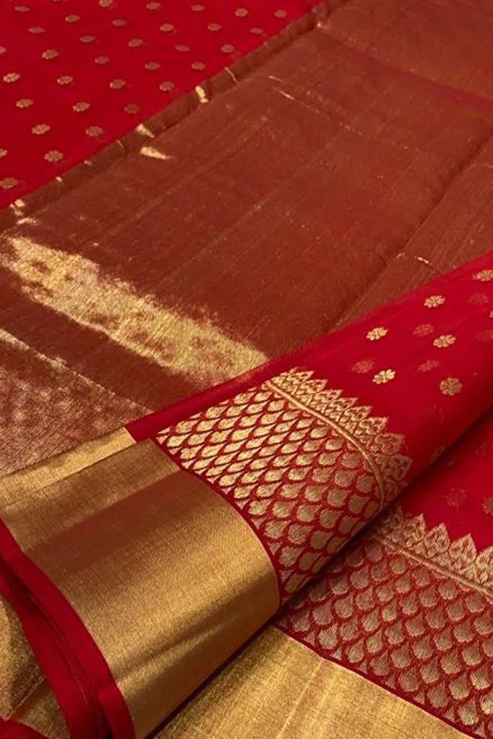 Exquisite Red Chanderi Handloom Katan Silk Saree