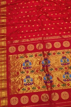 Exquisite Red Handloom Paithani Pure Silk Peacock Design Saree